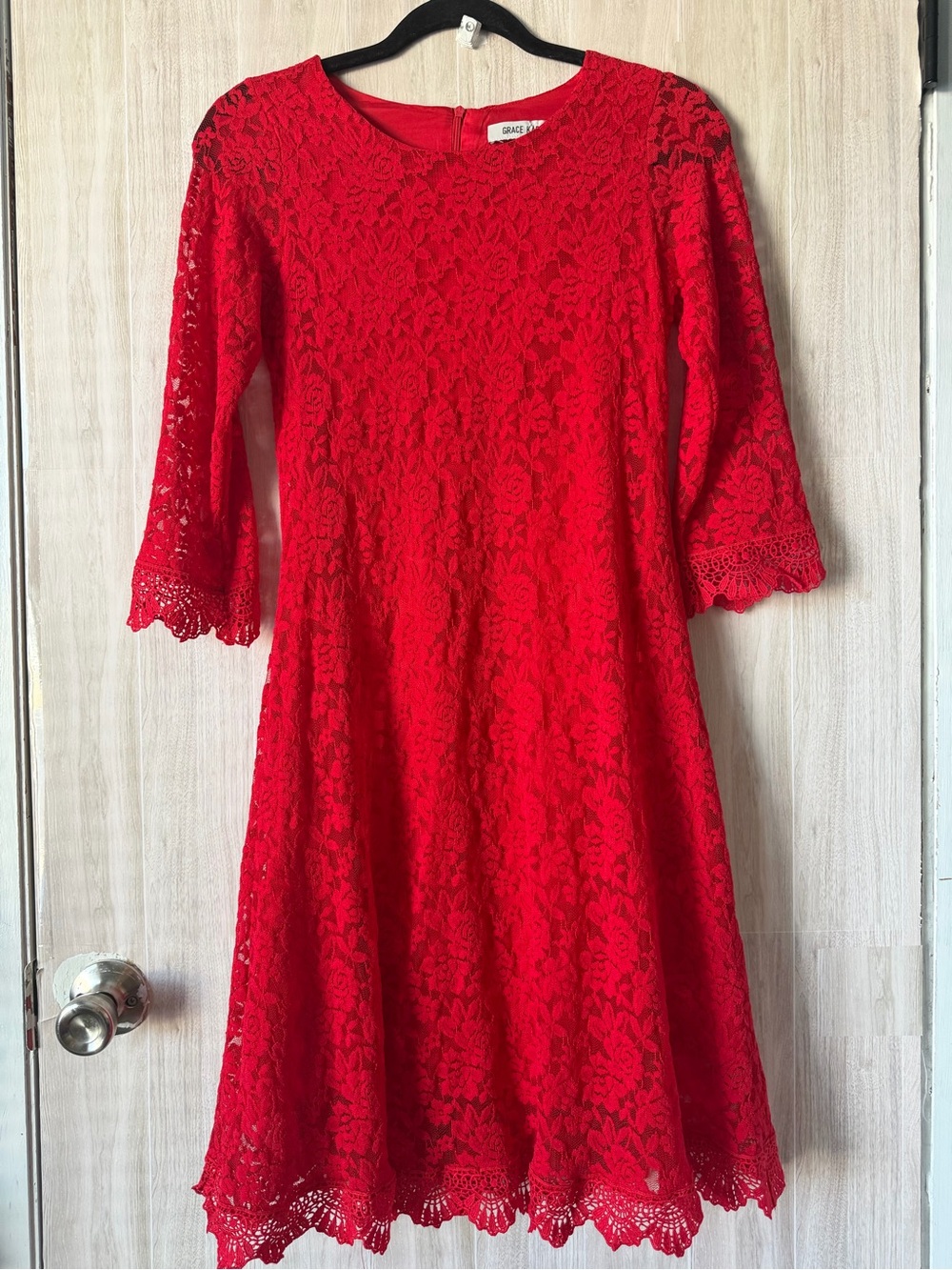 Grace Karin Red Floral Lace Fit & Flare Dress